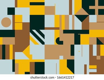 Deconstructed postmodern inspired artwork of vector abstract symbols with bold geometric shapes, useful for web background, poster art design, magazine front page, hi-tech print, cover artwork.