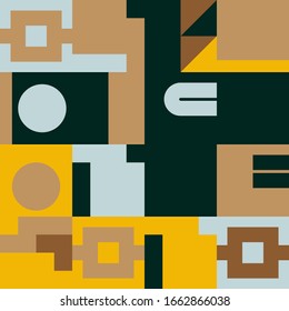 Deconstructed postmodern inspired artwork of vector abstract symbols with bold geometric shapes, useful for web background, poster art design, magazine front page, hi-tech print, cover artwork.