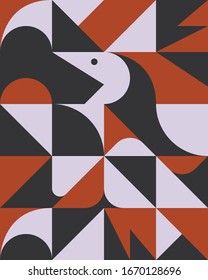Deconstructed postmodern inspired artwork of vector abstract symbols with bold geometric shapes, useful for web background, poster art design, magazine front page, hi-tech print, cover artwork.
