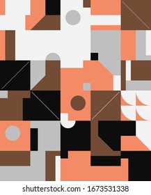 Deconstructed postmodern inspired artwork of vector abstract symbols with bold geometric shapes, useful for web background, poster art design, magazine front page, hi-tech print, cover artwork.