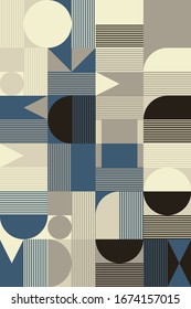 Deconstructed postmodern inspired artwork of vector abstract symbols with bold geometric shapes, useful for web background, poster art design, magazine front page, hi-tech print, cover artwork.