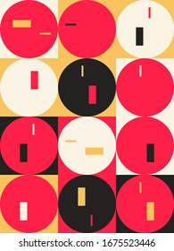 Deconstructed postmodern inspired artwork of vector abstract symbols with bold geometric shapes, useful for web background, poster art design, magazine front page, hi-tech print, cover artwork.