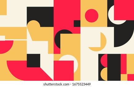 Deconstructed postmodern inspired artwork of vector abstract symbols with bold geometric shapes, useful for web background, poster art design, magazine front page, hi-tech print, cover artwork.