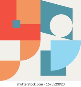 Deconstructed postmodern inspired artwork of vector abstract symbols with bold geometric shapes, useful for web background, poster art design, magazine front page, hi-tech print, cover artwork.