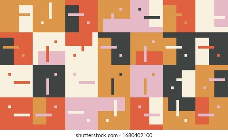 Deconstructed postmodern inspired artwork of vector abstract symbols with bold geometric shapes, useful for web background, poster art design, magazine front page, hi-tech print, cover artwork.