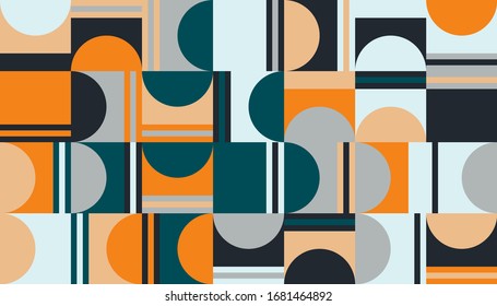 Deconstructed postmodern inspired artwork of vector abstract symbols with bold geometric shapes, useful for web background, poster art design, magazine front page, hi-tech print, cover artwork.