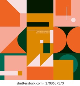 Deconstructed postmodern inspired artwork of vector abstract symbols with bold geometric shapes, useful for web background, poster art design, magazine front page, hi-tech print, cover artwork.