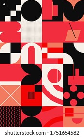 Deconstructed postmodern inspired artwork of vector abstract symbols with bold geometric shapes, useful for web background, poster art design, magazine front page, hi-tech print, cover artwork.