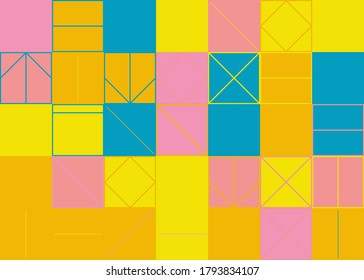 Deconstructed postmodern inspired artwork of vector abstract symbols with bold geometric shapes, useful for web background, poster art design, magazine front page, hi-tech print, cover artwork.