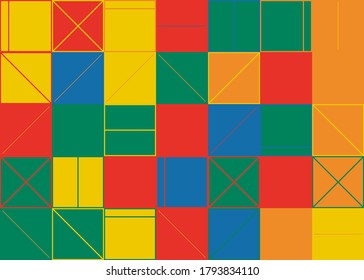 Deconstructed postmodern inspired artwork of vector abstract symbols with bold geometric shapes, useful for web background, poster art design, magazine front page, hi-tech print, cover artwork.