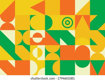 Deconstructed postmodern inspired artwork of vector abstract symbols with bold geometric shapes, useful for web background, poster art design, magazine front page, hi-tech print, cover artwork.
