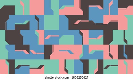 Deconstructed postmodern inspired artwork of vector abstract symbols with bold geometric shapes, useful for web background, poster art design, magazine front page, hi-tech print, cover artwork.