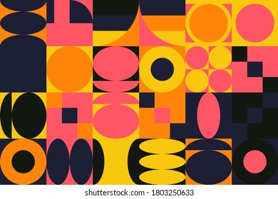 Deconstructed postmodern inspired artwork of vector abstract symbols with bold geometric shapes, useful for web background, poster art design, magazine front page, hi-tech print, cover artwork.