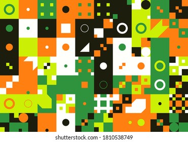 Deconstructed postmodern inspired artwork of vector abstract symbols with bold geometric shapes, useful for web background, poster art design, magazine front page, hi-tech print, cover artwork.