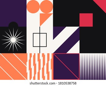 Deconstructed postmodern inspired artwork of vector abstract symbols with bold geometric shapes, useful for web background, poster art design, magazine front page, hi-tech print, cover artwork.