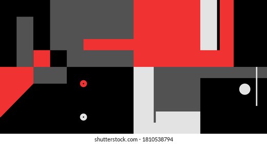 Deconstructed postmodern inspired artwork of vector abstract symbols with bold geometric shapes, useful for web background, poster art design, magazine front page, hi-tech print, cover artwork.