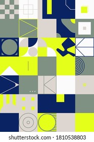 Deconstructed postmodern inspired artwork of vector abstract symbols with bold geometric shapes, useful for web background, poster art design, magazine front page, hi-tech print, cover artwork.
