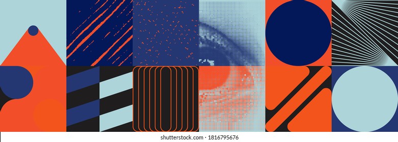 Deconstructed postmodern inspired artwork of vector abstract symbols with bold geometric shapes, useful for web background, poster art design, magazine front page, hi-tech print, cover artwork. - Shutterstock ID 1816795676