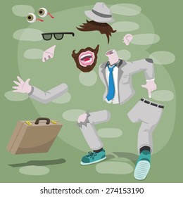 A deconstructed view of a business man. Good illustration for body parts vocabulary.