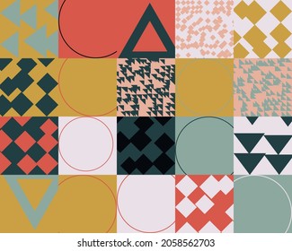 Deconstructed visual artwork of Futurism inspired vector abstract pattern design made with  bold geometric shapes, useful for web background, poster art design, magazine front page, motion graphics.