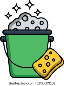 Decontamination car shampoo Vector Color Icon Design, covid car cleaning service Symbol, Vehicle disinfection Sign, Bucket with Foam Concept Stock illustration