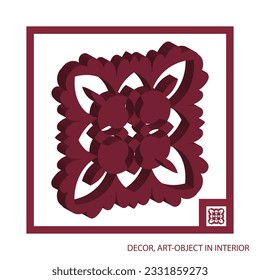 Decoración 3D, objeto artístico, como objeto decorativo de la calle. Arabesco volumétrico. Corte láser. Stencil para la pared.