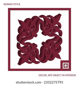 Decor 3D, art object in oriental style. Laser cutting. Stencil for wall. Ornament of the nomads of Central Asia and Kazakhstan, Kyrgyzstan. Nomadic ethnic stamp style. Asian pattern. 
