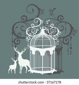 decor birdcage and reindeer