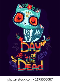 Decor Cat  Postcard the day the dead Vector illustration  