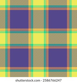 Decor check vector pattern, foot tartan plaid textile. Hunter texture fabric seamless background in indigo and yellow colors palette.