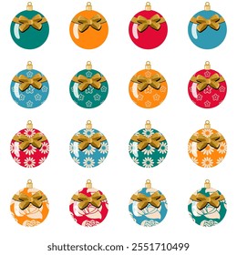 Decor for Christmas New Year tree balls isolated on whit background vector illustration clipart scrapbook decorative objects elements collection, set 