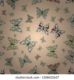 Decor for clothing design. Cute butterfly neutral, white and beige vector pattern. Seamless.