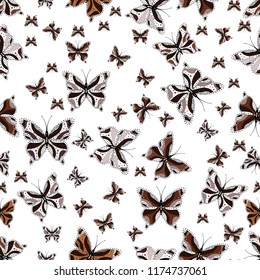 Decor for clothing design. Seamless. Cute butterfly white, brown and neutral vector pattern.