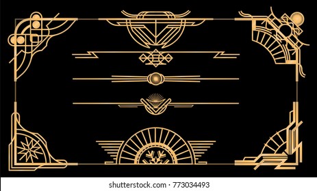 Decor for documents. Golden on black. Strict geometric shapes.
