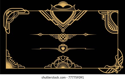 Decor for documents. Golden on black. Strict geometric shapes.