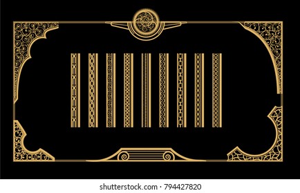 Decor for documents. Golden on black. Strict geometric shapes.