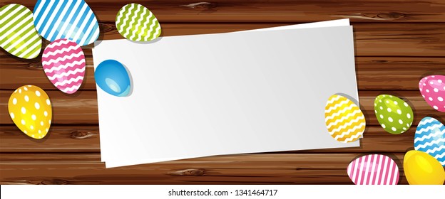 decor with Easter eggs on wood surface