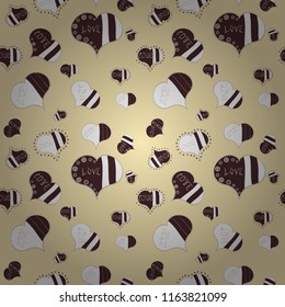 Decor element for greeting cards. Flower petal in shape of heart confetti. Seamless Valentines Day background of beige, brown and white hearts. Symbol of love for the label gift packages.