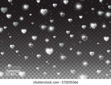 Decor element for greeting cards. Heart with light elements all effect isolated on transparent background. firework. Vector illustration.
