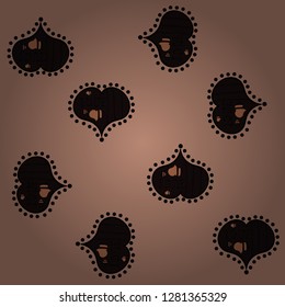 Decor element for greeting cards. Symbol of love for the label. Seamless Valentines Day background of beige, black and gray hearts. Flower petal in shape of heart confetti. Transparent vector effect.