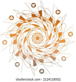 Decor element or icon. Round radial symmetry. Yellow to orange gradient illustration, abstract, mandala.