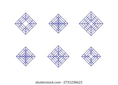 Decor element for lattice. Different design of lined panel. Abstract minimalistic square geometric shape with simple ruling.