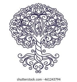 decor element, vector, illustration, mandala, tree, tattoo, graphic, adult coloring book, doodle style