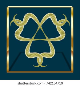 Decor element. Vector image of a three-dimensional ornament in gold tones.