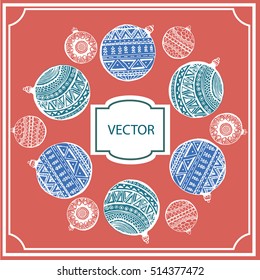 Decor elements and background of hand drawn Christmas balls