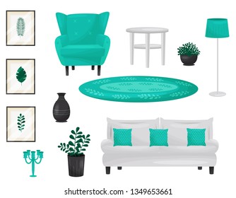 Decor elements for living room. Vector illustration.