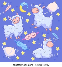 Decor elements set with cute unicorns with sheep, feather, pillow, stars. Can be used for print design, kids wear, website, celebration greeting, postcard, sticker, t-shirt, mug and other design.