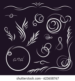 Decor elements and wicker vector lines. Decoration of logos, page, wedding album, menu