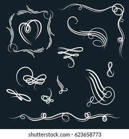 Decor elements and wicker vector lines. Decoration of logos, page, wedding album, menu