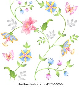 Decor floral elements seamless set isolated on white background (vector illustration)